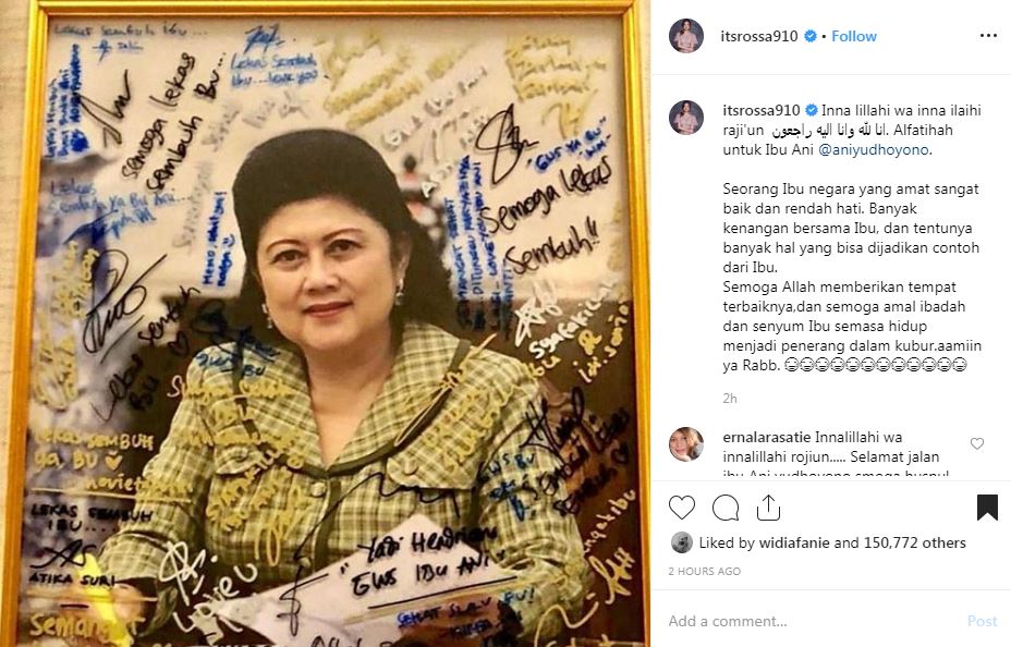 Ungkapan duka 12 seleb Tanah Air untuk Ani Yudhoyono