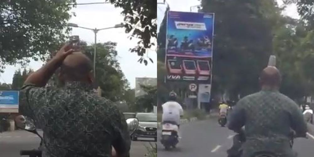 Sunggi air mineral gelas saat motoran, aksi pria ini bikin ngakak