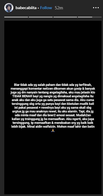 Permintaan maaf Angela Gilsha soal curhatan bayi di pesawat yang viral