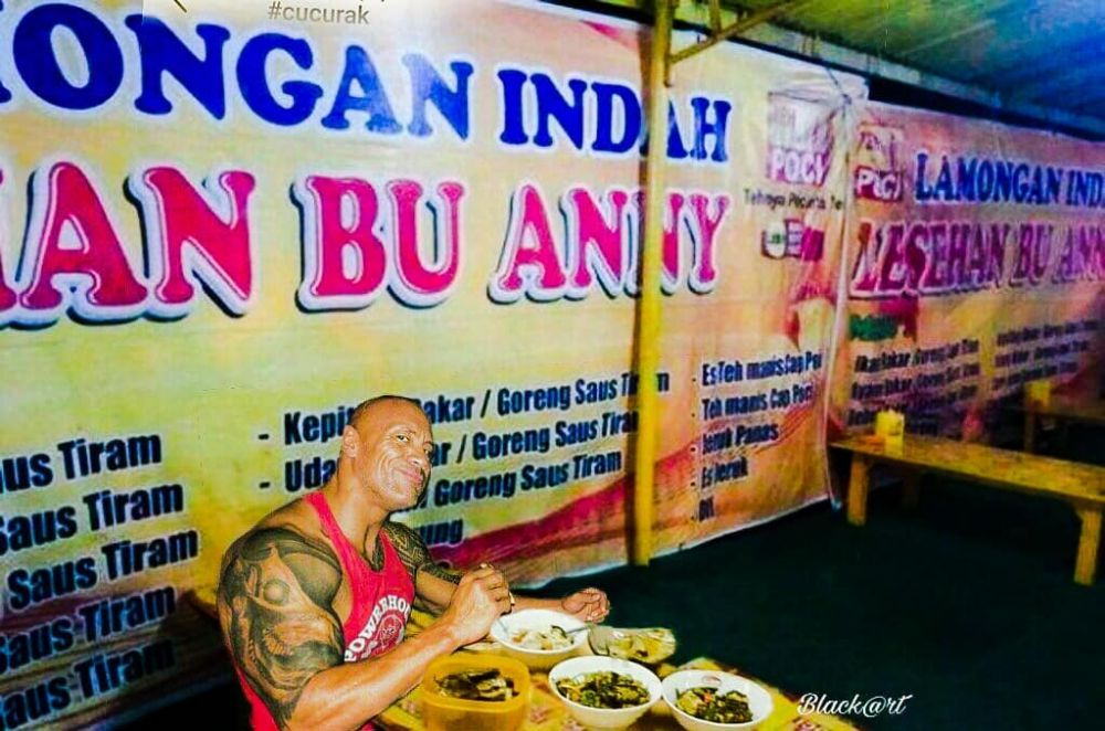 10 Foto editan lucu seleb dunia lagi jajan makanan Indonesia