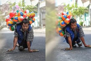 Pak Setu, penjual balon merangkak yang kisahnya bikin terharu