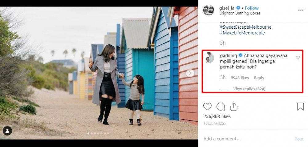 Kenang liburan bareng, komentar Gading di foto Gisel bikin baper