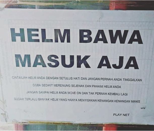11 Peringatan lucu waspada helm hilang ini bikin ngakak
