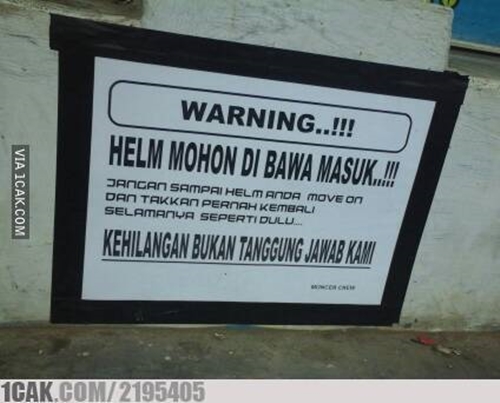 11 Peringatan lucu waspada helm hilang ini bikin ngakak