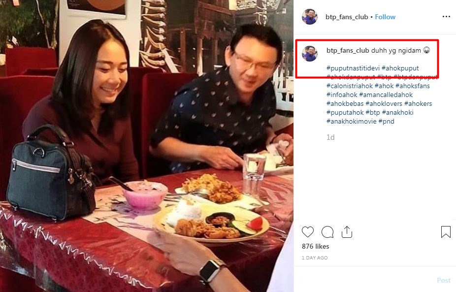 Beredar foto Puput & Ahok makan bersama, caption ngidam jadi sorotan