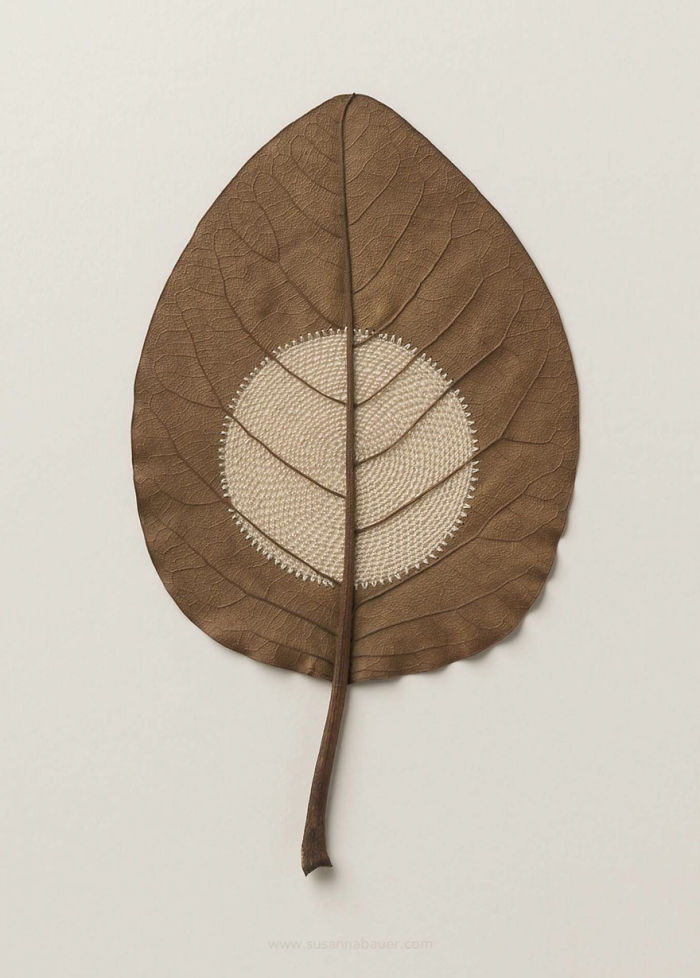15 Kreasi sulaman dari daun kering ini bikin takjub