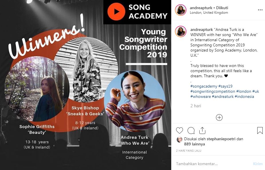 5 Fakta Andrea, cicit WR Supratman juara cipta lagu di Inggris