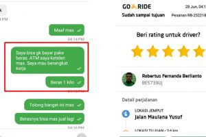 Anak kos ini bayar ojek online pakai beras, reaksi driver dipuji