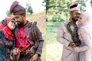 Pengantin ini ganti buket bunga dengan ular, berikut 10 potretnya