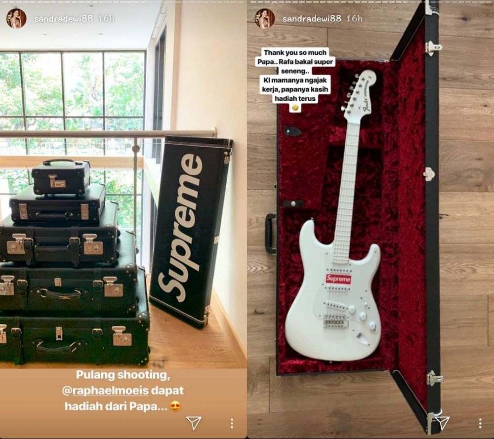 Usia 1,5 tahun, anak Sandra Dewi dihadiahi gitar limited edition