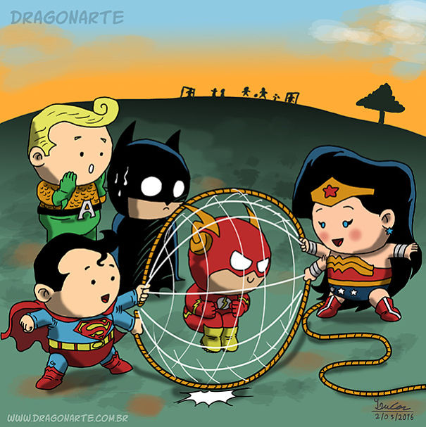10 Ilustrasi kelakuan tokoh superhero saat masih kecil, kocak