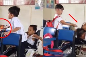 Momen haru bocah suapi temannya yang berkebutuhan khusus