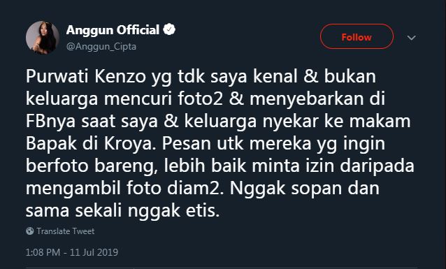 Fotonya di Cilacap diambil diam-diam, Anggun C Sasmi: Nggak sopan