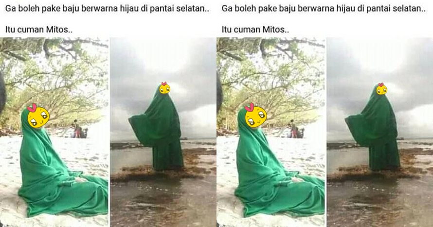 Viral emak-emak pakai baju hijau di Pantai Selatan