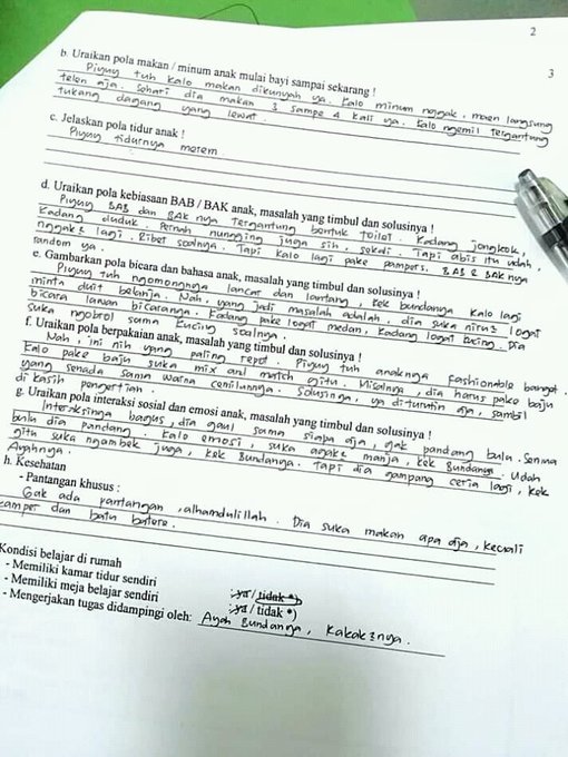 Tulisan ayah di formulir pendaftaran sekolah, isinya bikin ngakak