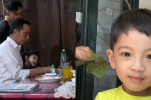 Jokowi makan ayam goreng bareng cucu, aksi Jan Ethes jadi sorotan