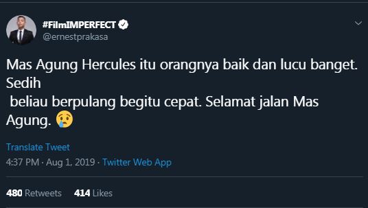 Agung Hercules meninggal dunia