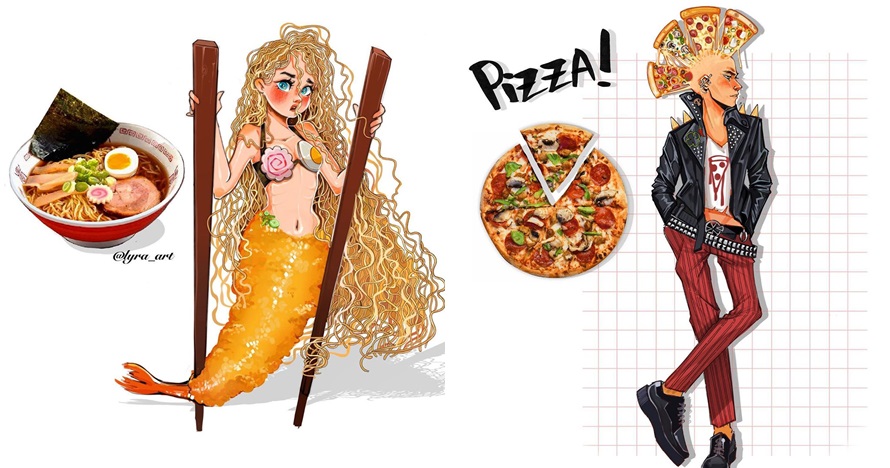 10 Ilustrasi makanan jadi karakter anime ini hasilnya keren
