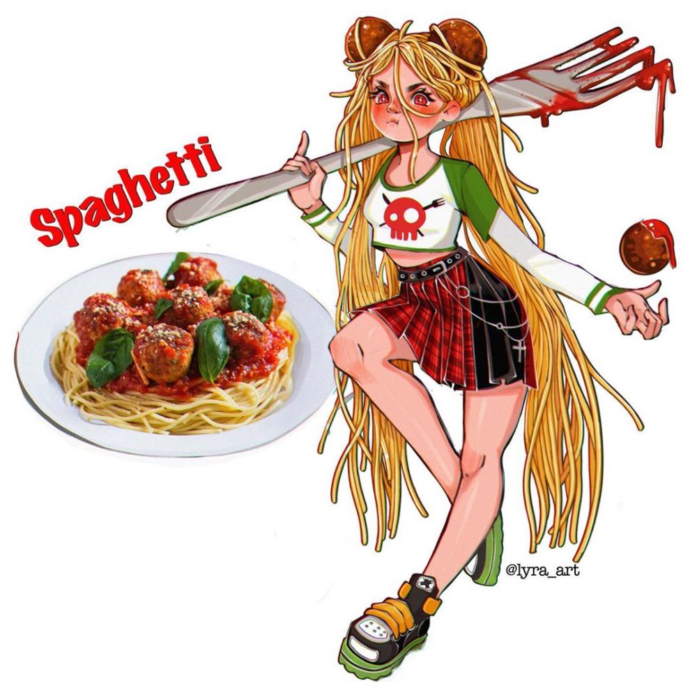 10 Ilustrasi makanan jadi karakter anime ini hasilnya keren