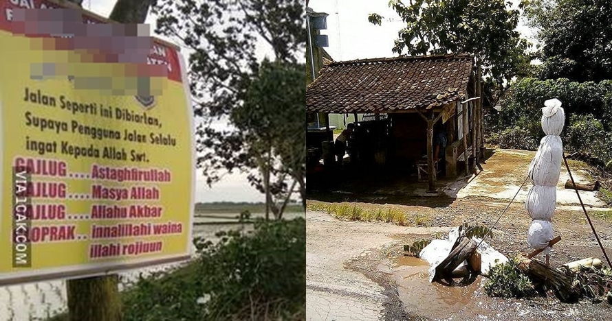 10 Peringatan jalan rusak ini nggak biasa, bikin senyum getir
