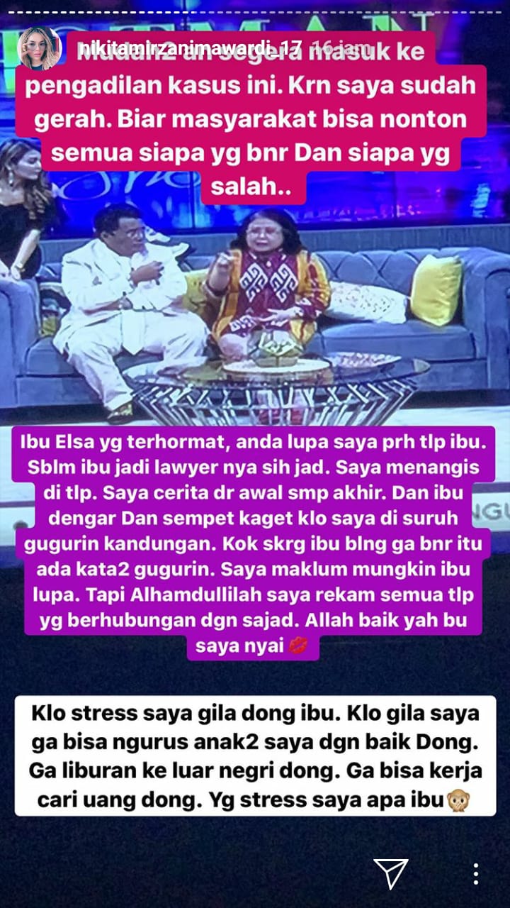 Disebut stres oleh Elza Syarief, Nikita Mirzani beri balasan menohok