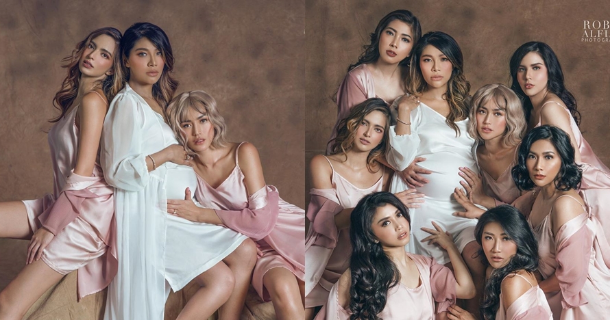 7 Potret maternity Irene & Girl Squad, pakai dengan baju tidur