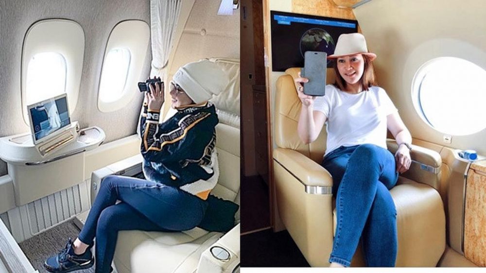 5 Beda gaya Syahrini dan Maia Estianty saat naik jet pribadi