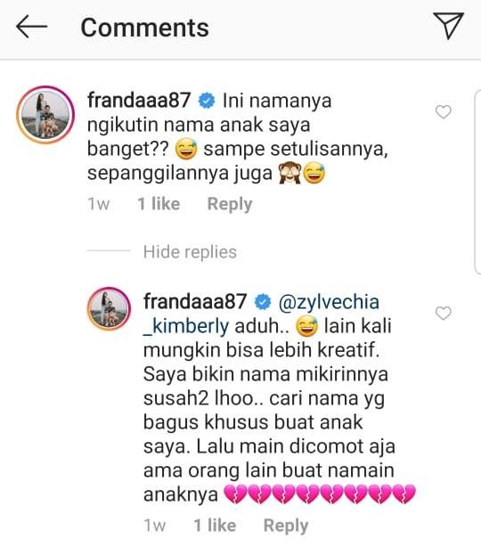 Protes nama putrinya Zylvechia ditiru, Franda tuai kritikan