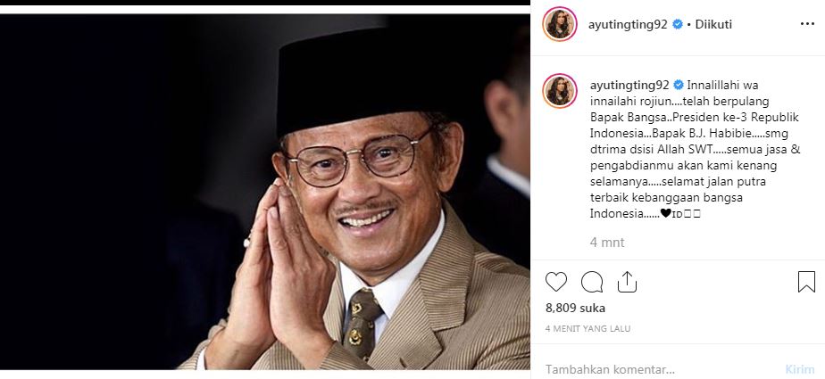 BJ Habibie meninggal, ini ungkapan duka 15 seleb Tanah Air