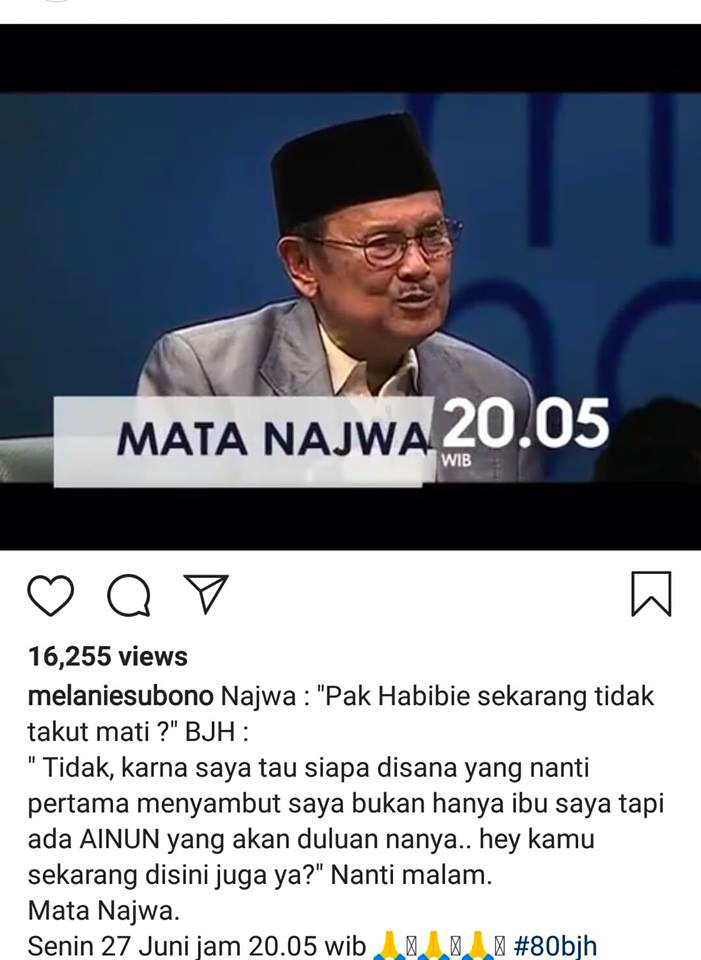 Ditanya Najwa Shihab, BJ Habibie mengaku tidak takut mati