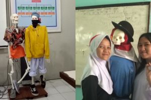 9 Tingkah iseng siswa dandanin alat peraga kerangka manusia