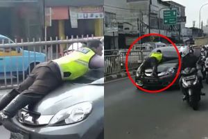 Viral video polisi nyangkut di kap mobil, begini kronologinya