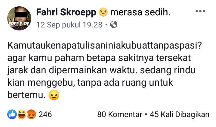 10 Status galau Fahri Skroepp, bocah sadboy yang lagi viral