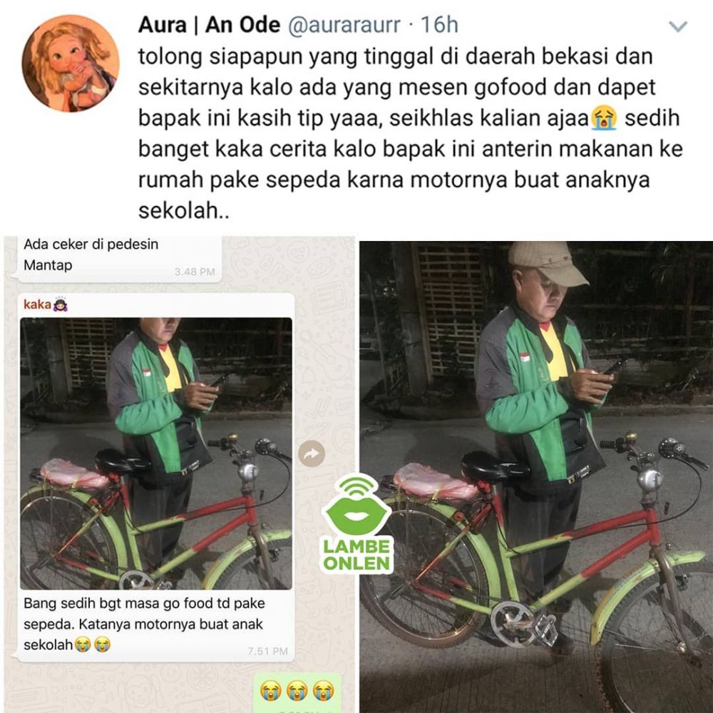 Kisah driver ojek online narik pakai sepeda, endingnya bikin haru