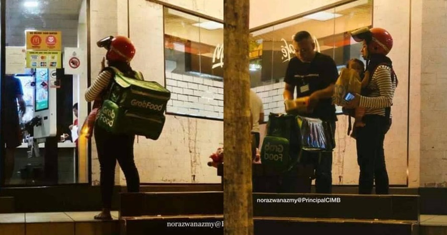 Viral foto ibu ojek online antar makanan sambil gendong bayi