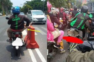 10 Tingkah santai driver ojek online berhenti di lampu merah