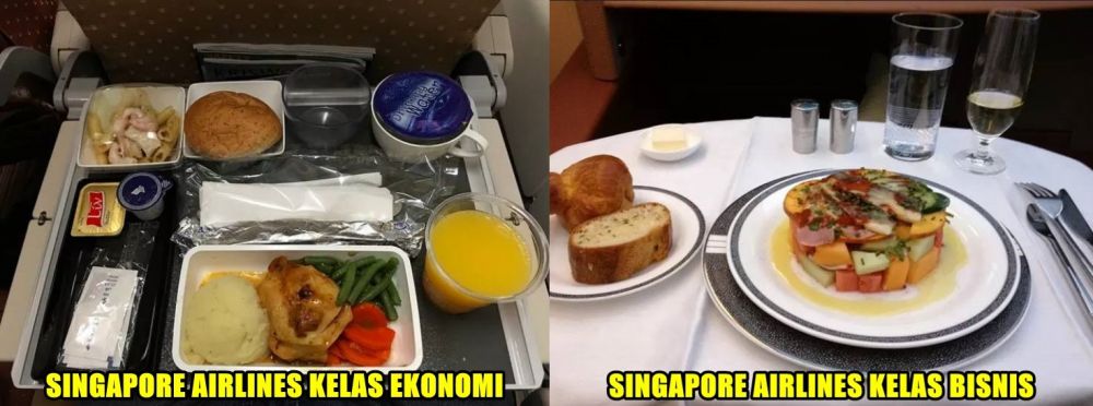 10 Foto beda makanan kelas bisnis vs ekonomi pesawat, penasaran?
