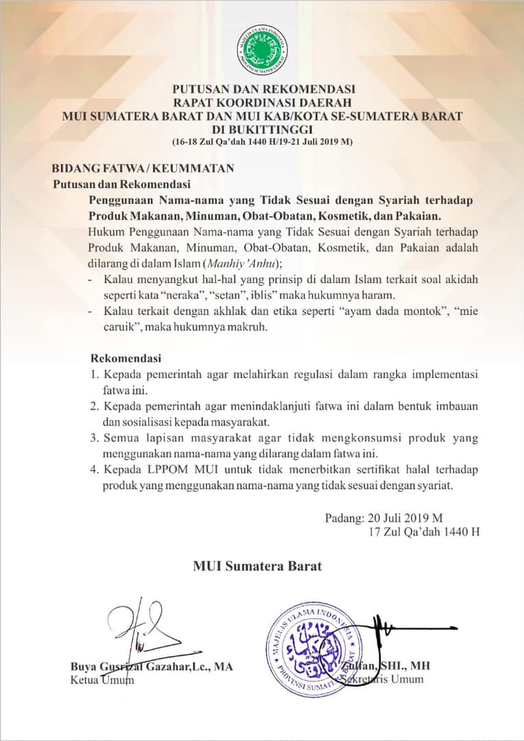 MUI Sumbar haramkan kata neraka, setan dalam nama produk