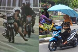 10 Gaya cewek Indonesia naik motor ini tak biasa, bikin ngakak
