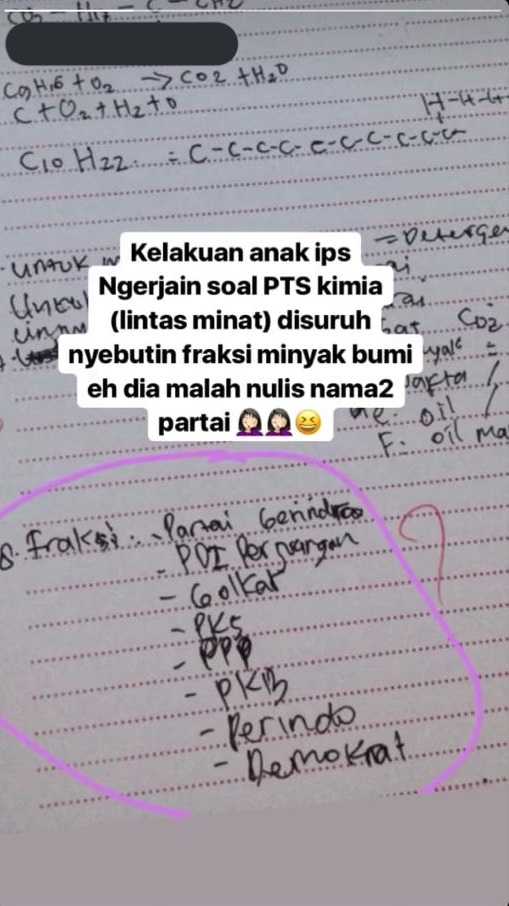 Begini jadinya kalau anak IPS ngerjain soal kimia, jawabannya kocak