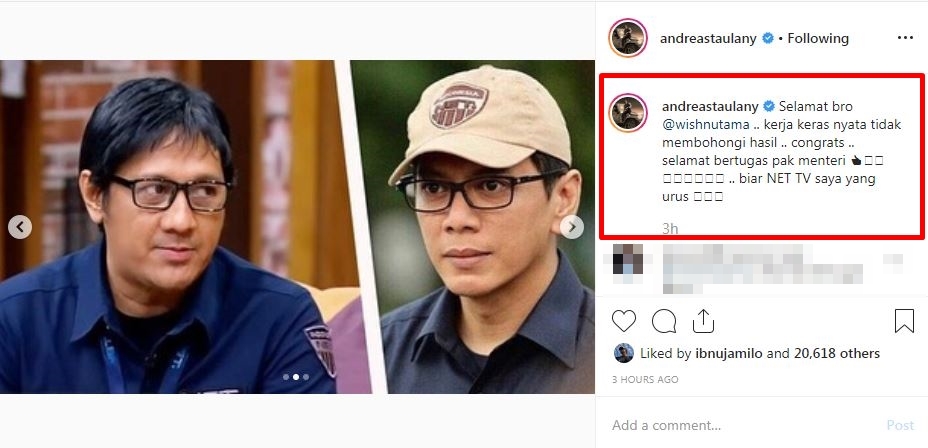 Ucapan 7 seleb untuk Wishnutama jadi Menteri Pariwisata