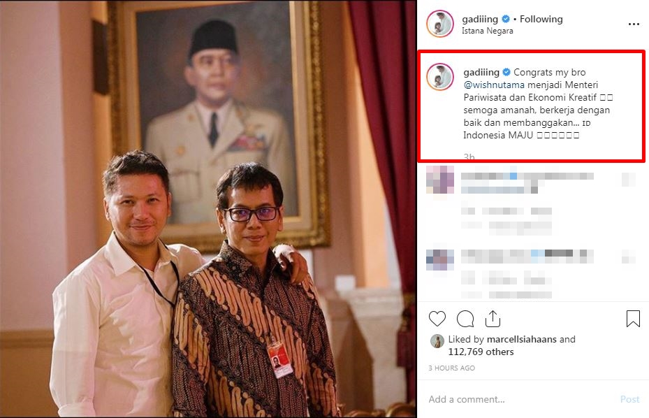 Ucapan 7 seleb untuk Wishnutama jadi Menteri Pariwisata