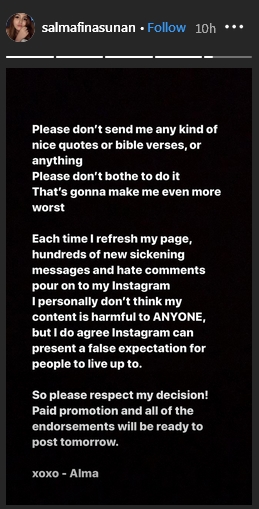 Salmafina tinggalkan Instagram, ini curhatan pilunya