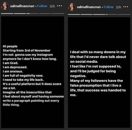 Salmafina tinggalkan Instagram, ini curhatan pilunya
