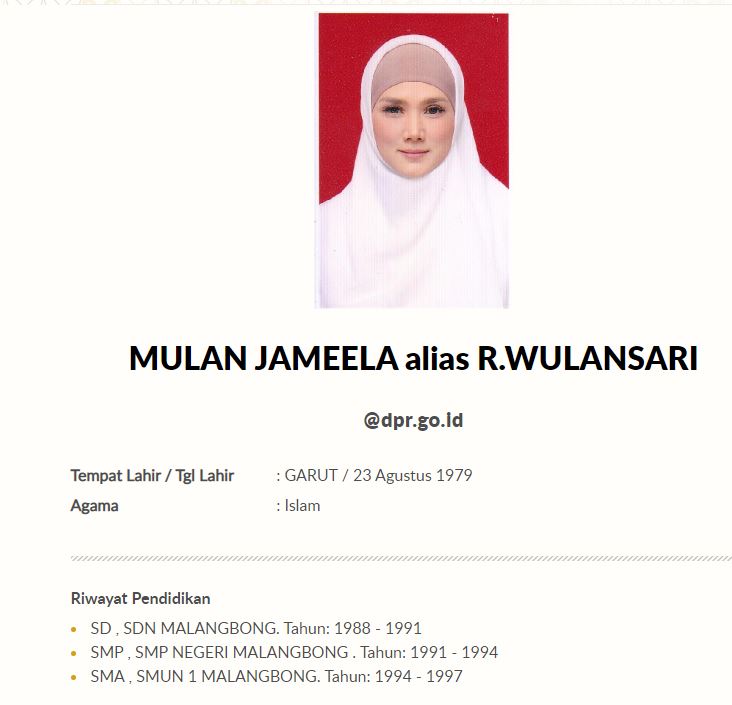 Profil Mulan Jameela di laman DPR, riwayat pendidikan jadi sorotan