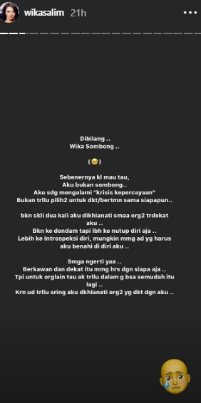 Mengaku alami krisis kepercayaan, ini curhat sedih Wika Salim