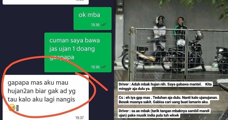 7 Momen driver ojek online tak bawa jas hujan, endingnya baper