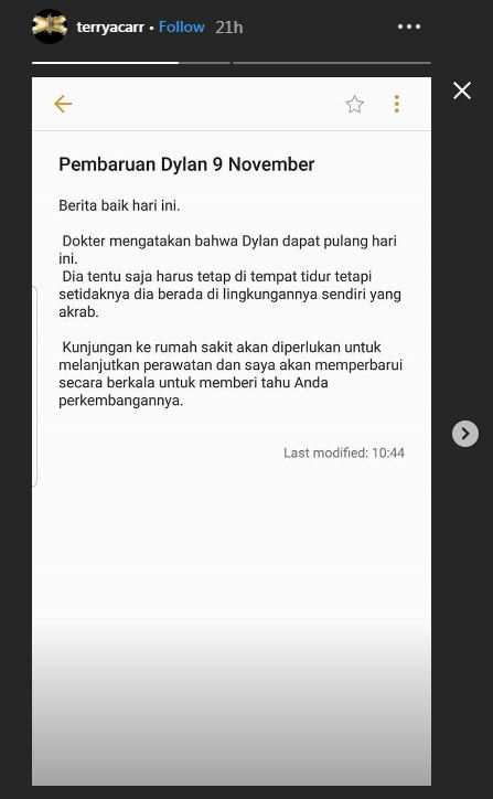 Usai jalani operasi, Dylan Carr diizinkan pulang