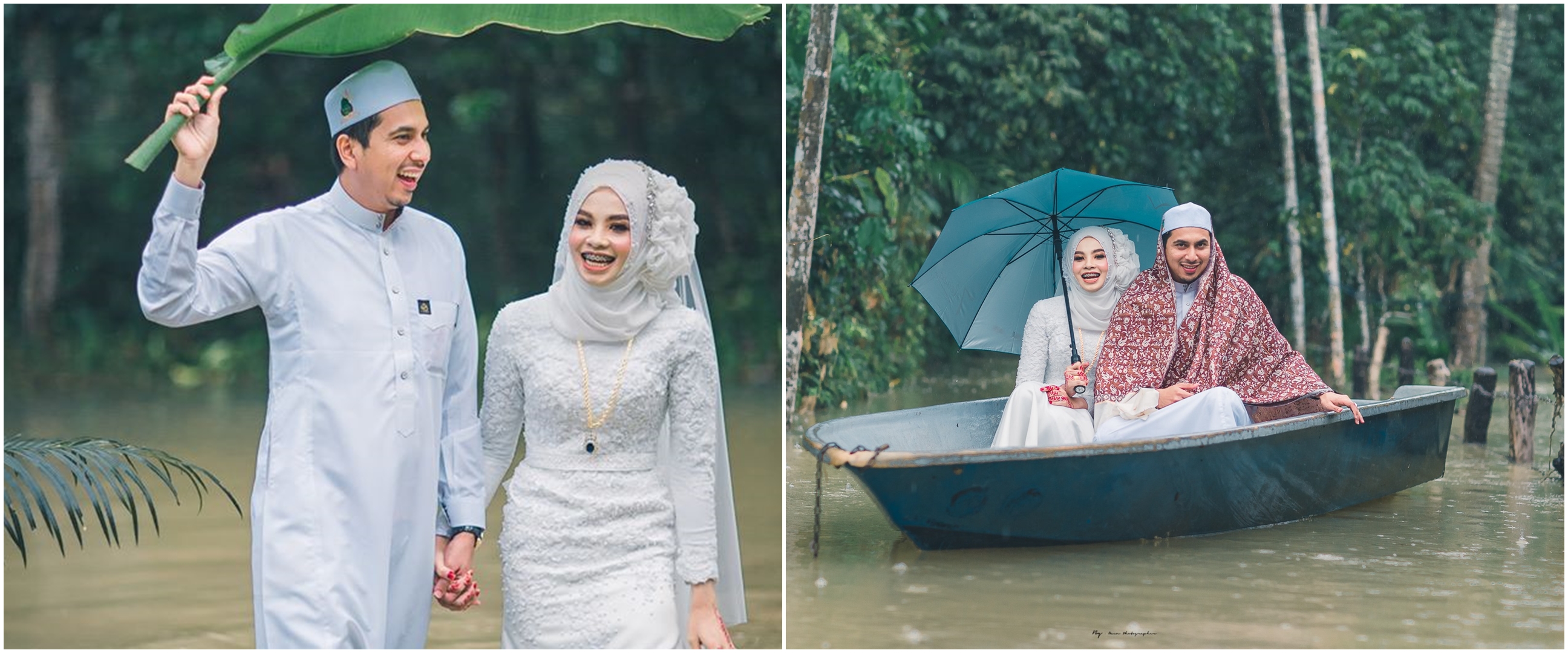 Desa dilanda banjir, 7 foto pernikahan pengantin ini malah keren