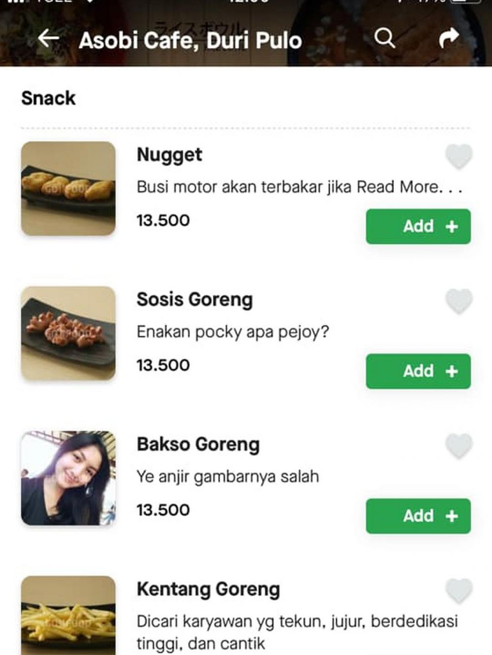 7 Foto menu makanan di aplikasi ojek online ini nyeleneh